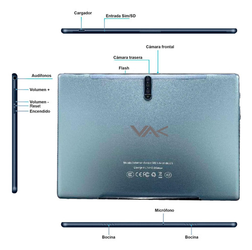 Imagen 4 de 5 de Tablet Vak 98x 10' Octacore 64gb Doble Sim 4g Android 8mp