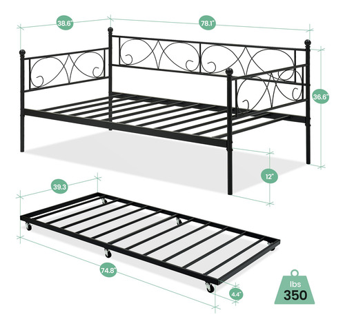 Sofá Cama Individual Nido De Metal Color Negro Ahorro Espaci