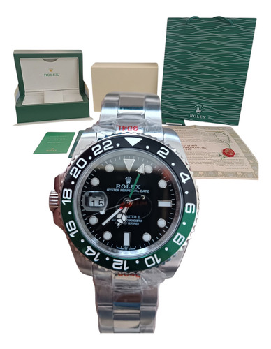 Reloj Rolex No Omega Ap Gmt Zurdo Automatico Sprite Con Caja Plateado Verde Claro Negro (Reacondicionado)