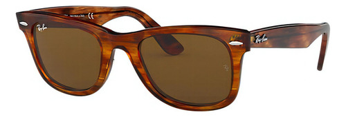 Anteojos de sol Ray-Ban Wayfarer Original Classic Large con marco de acetato color polished striped havana, lente brown de cristal clásica, varilla tortoise de acetato - RB2140