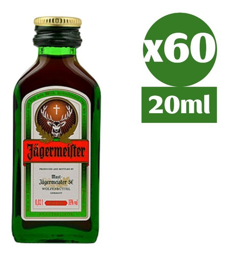 60x Jagermeister 20ml Botella Vidrio Miniatura Coleccion