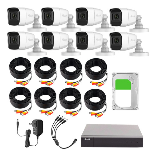 Hilook Kit De Camaras De Seguridad Exterior Con Micrófono Integrado + Disco Duro 3tb Modelo Hlps1080-plus8+3tb Video Vigilancia Turbohd 1080p Cctv 8 Cámaras Bala