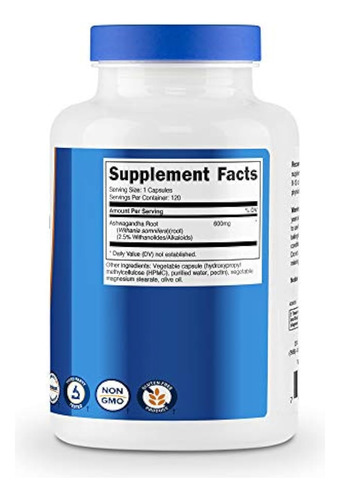 Suplemento De Ashwagandha Nutricost 600 Mg 120 Capsulas Resp