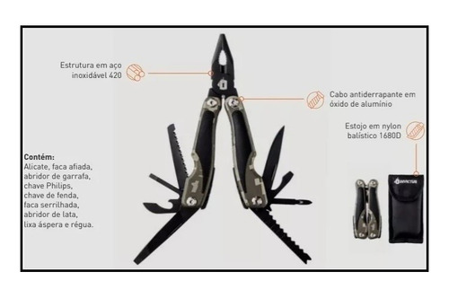 Multitool Precision Invictus 9 Funções Alicate Tático Trilha Cor Digital