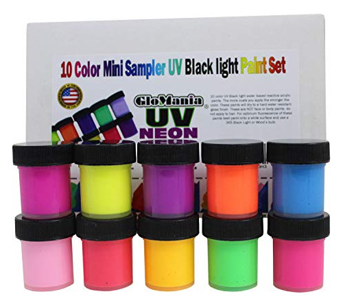 Uv Neon Negro Luz Fluorescente Pintura Acrílica 10 Surtido S