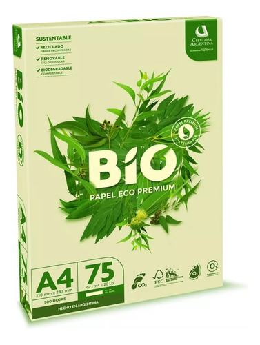 Resma Papel Ecologico Bio A4 75grs X 500 Hojas Compostable