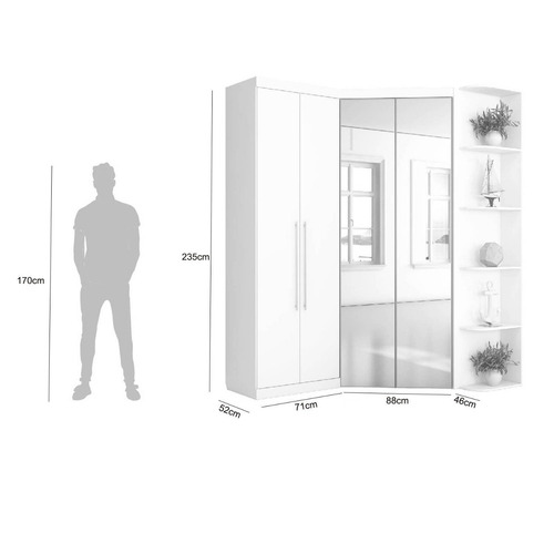 Guarda Roupa Casal Com Espelho 4 Portas Prateleiras Ba