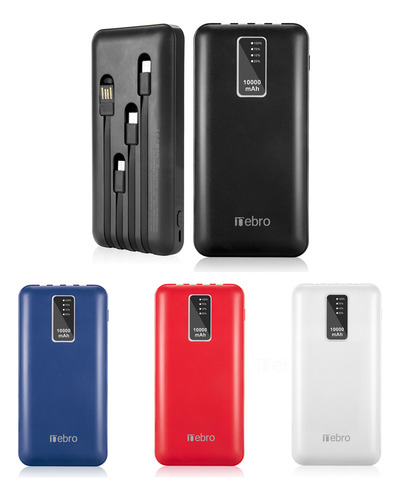 nebro Power Bank Batería Portátil 10000mah Con Built In 4 Cables, Ip/Tipo C/Micro Usb/V8 Con Pantalla Digital Cargador De Batería Compatible con iPhone 16 15 14 13 12,Xiaomi,Huawei&Samsung S22 S21