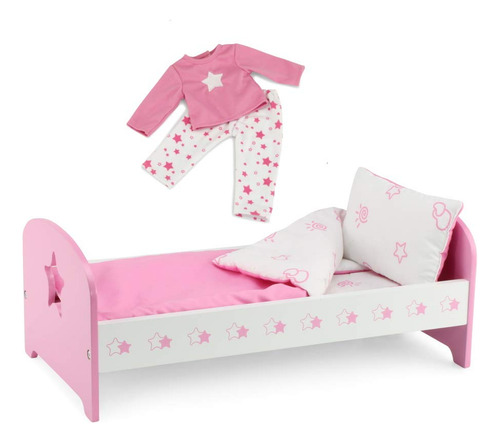Cama Para Muñecas Emily Rose Rosa/blanca Con Ropa De Cama, M