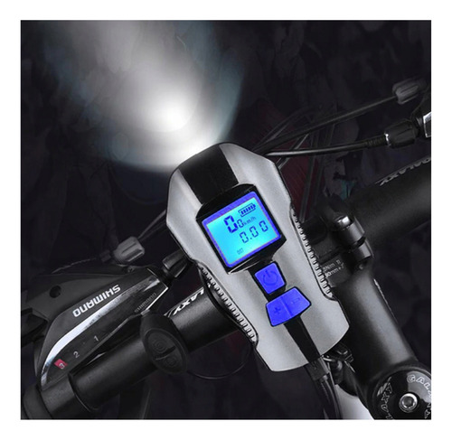 Luz Bicicleta Velocimetro Bocina Recargable Usb Lluvia Negro