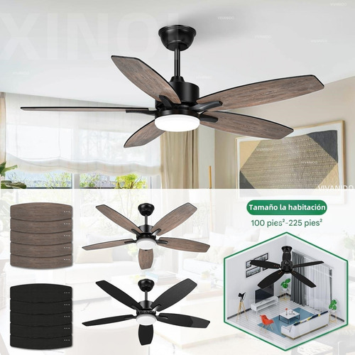 42''ventilador De Techo Con Luz Led Y Control Remoto,lampara 1.067 M 60hz Negro Amarillo Madera 5
