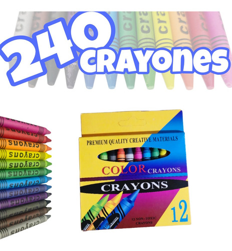 240 Crayones Con 12 Colores Mayoreo Económicas Escolar Mixto 240 Pzas