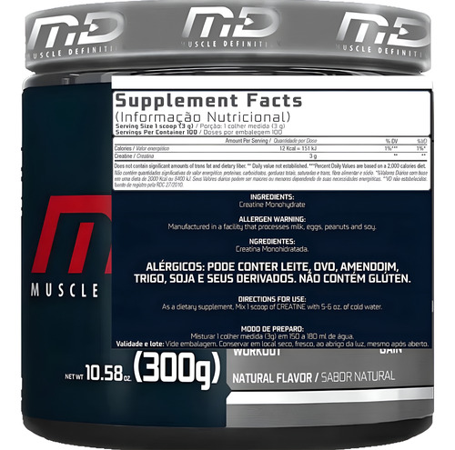 Kit 2x Creatina Pura Muscle Definition - Pó Em Pote 300g Sem Sabor