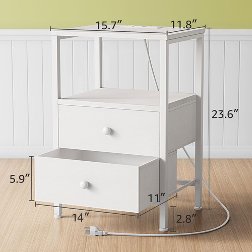 Mesita De Noche Blanca Con Carga Y Puertos Usb Moderna