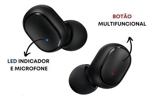 Fone De Ouvido Estéreo Bluetooth 5.0 E7s - Bateria 4h Smart Cor da luz Preto