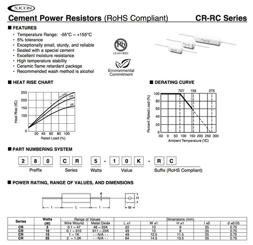 Xicon 10 Ohm 10w Resistor Hilo Bobinado 5% Tolerancia (pack