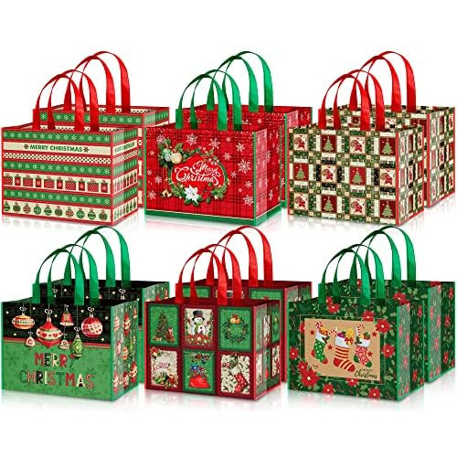12pcs Christmas Large Tote Bags With Handles Reusable G...