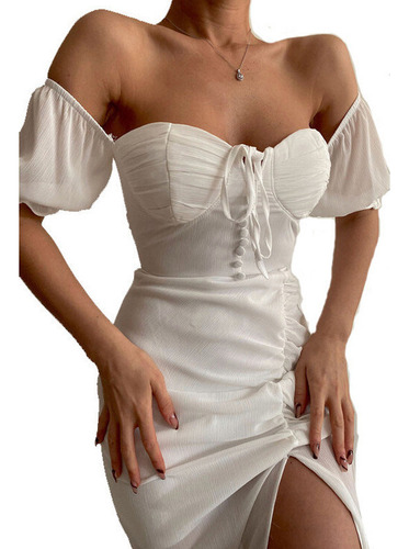 Vestido Tubo De Color Liso Con Hombros Descubiertos