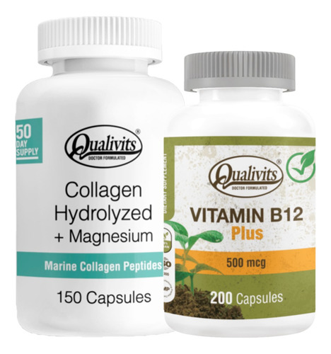 Vitamina B12 500 Mcg + Colágeno Magnesio 150 Caps Qualivits Sabor Natural