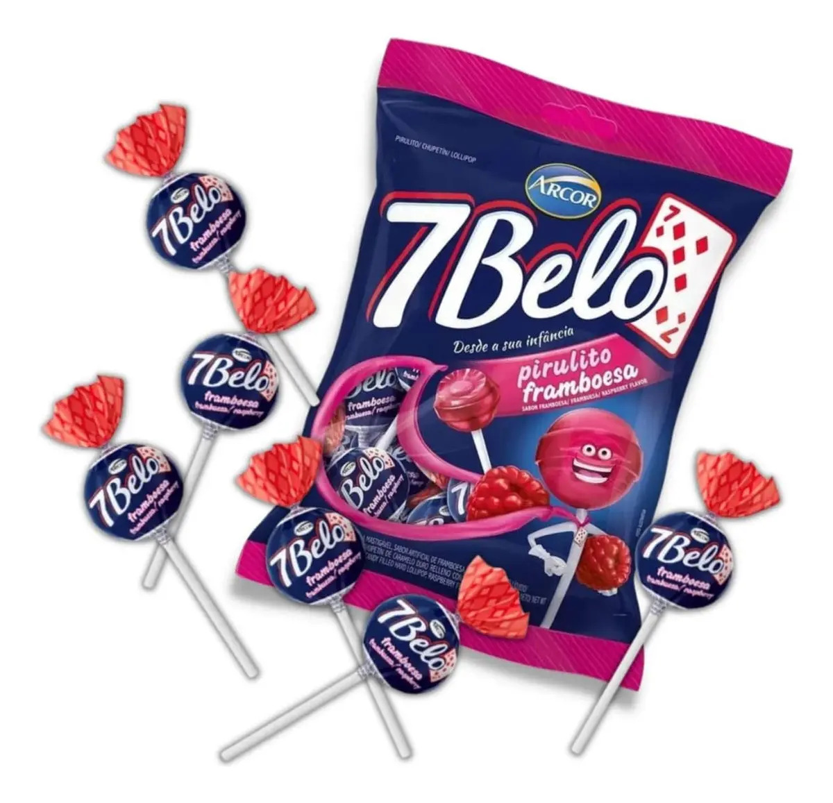 Pirulito 7 Belo Framboesa Pacote 500g Arcor JR