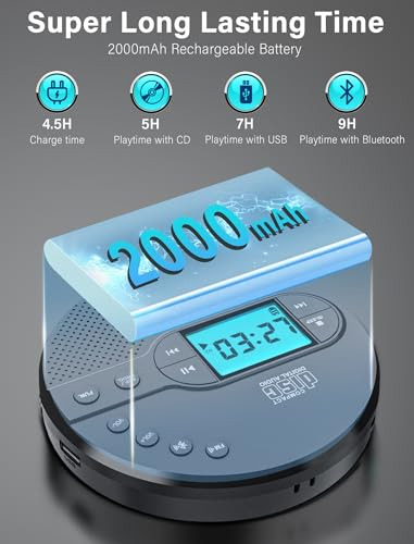 Pack Cd Player Bluetooth 2000mah Con Altavoz Y Antigolpes