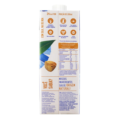 Imagem 4 de 4 de Bebida à Base de Amêndoa Zero Açúcar Silk Caixa 1l