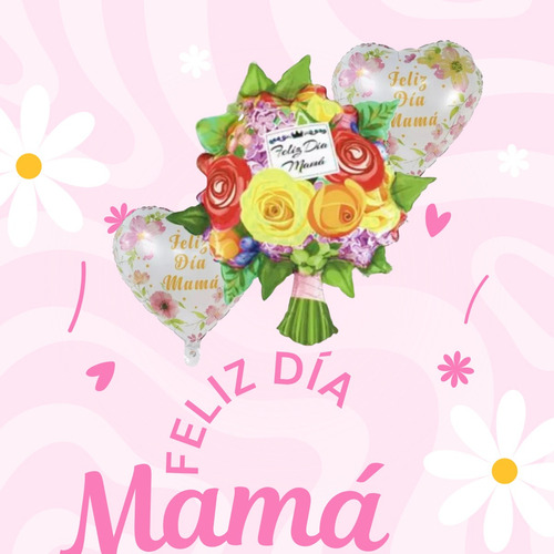 Set De Globos Ramo Flores Dia De La Mamá 5 Pz 18 Pulgadas Multicolor