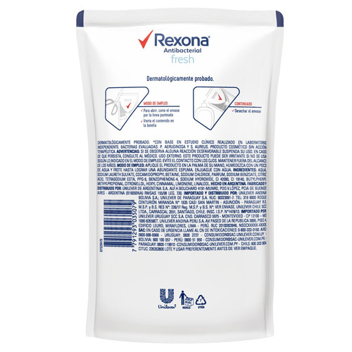 Imagen 2 de 2 de Jabón líquido Rexona Antibacterial Fresh repuesto 220 ml