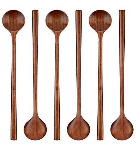 Imagen 8 de 8 de Cuchara 6 Piezas De Cucharas Largas De Madera, Mango Largo,