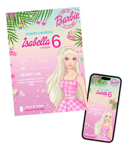 Invitación Digital Barbie Fiesta Infantil