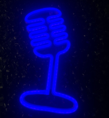 Luminária Parede Microfone Led Neon Decoração 25 Cm Bivolt