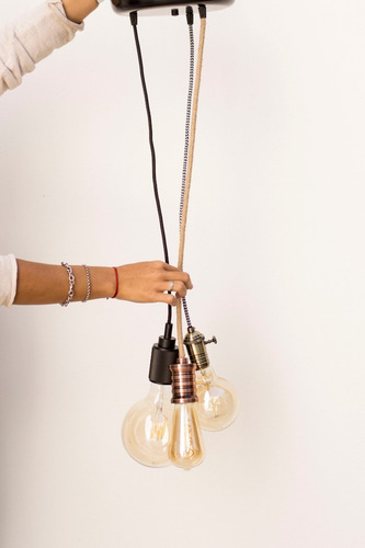 Imagen 3 de 6 de Portalampara + Lampara G95 + Cable Textil Vintage 1 Mt