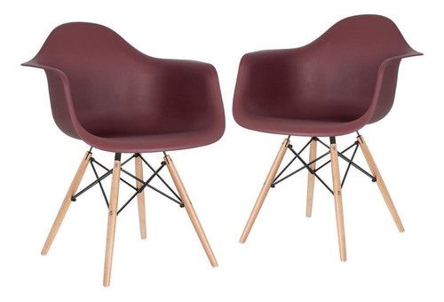 2 Cadeiras Polrona Eames Wood Daw Com Braços Jantar Cores Estrutura da cadeira Marrom