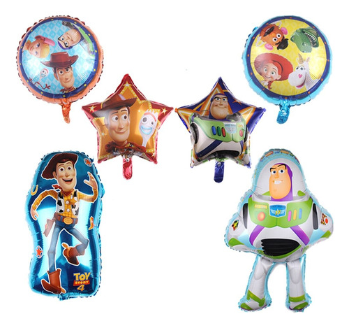 Pack 6 Globos Metalizados Buzz Light Year Woody Toy Story
