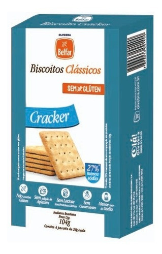 Biscoito Bolacha Cracker Sem Glúten Sem Açúcar Belfar 104g