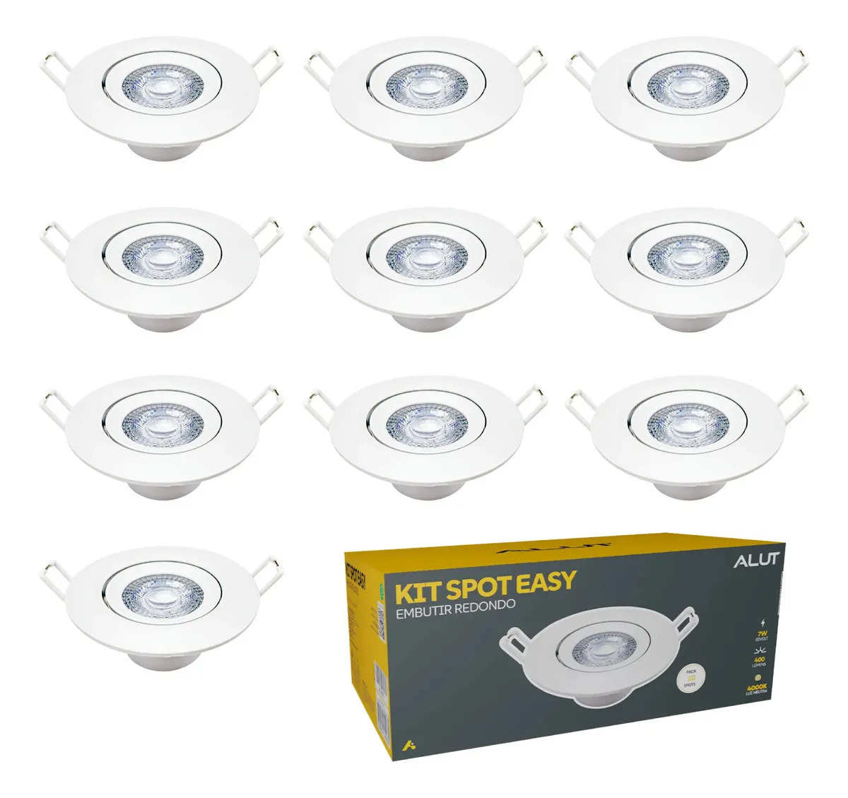 Kit 10 Spot Led Embutir 7w 6500k Branco Frio 110v/220v Bivolt Redondo Branco Cod: ALUT000605 Alut