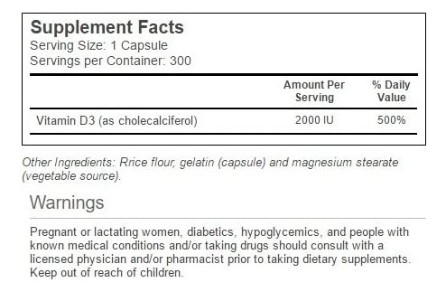Vitacost Vitamina D3 (como Colecalciferol) - 2.000 Ui - 300