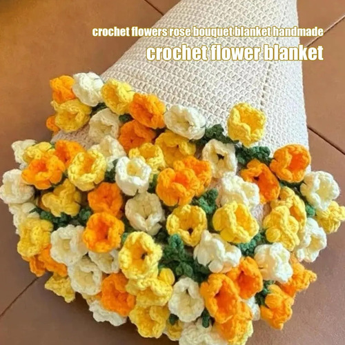 Diy Crochet Flowers Rose Bouquet Blanket Handmade Soft And