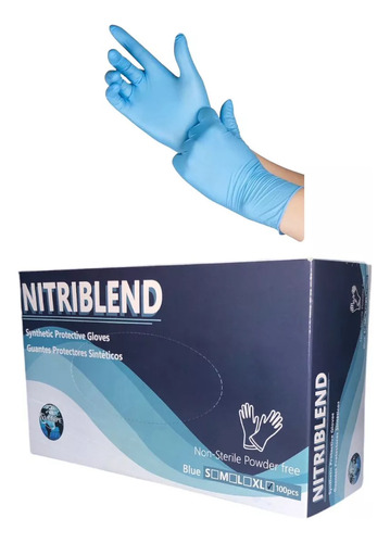 Guantes De Nitrilo 100pzas Color Azul Sin Polvo No Estéril Talla Xl