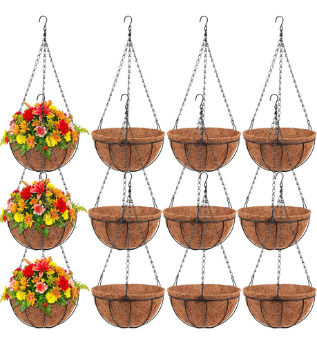 12 Pcs Canasta De Plantador Colgante De Metal Con Revestimie