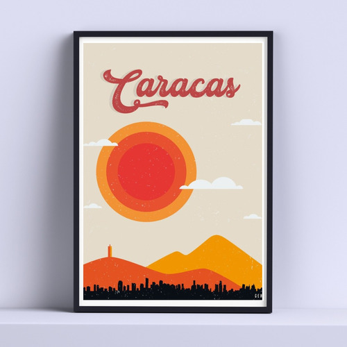 Cuadro Caracas Venezuela Retro Travel 30x40cm Marco + Vidrio