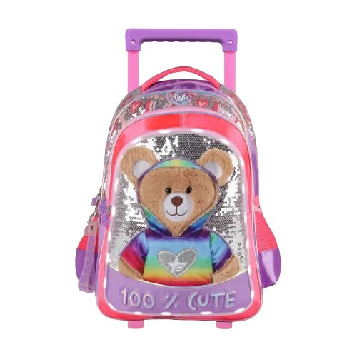 Footy Mochila Teddy Con Luz Led Y Carro 18p F2131