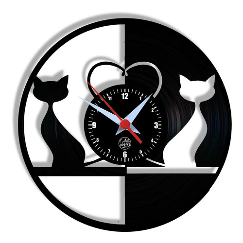 Relógio De Parede Vinil - Gatos Preto E Branco Pet Petshop