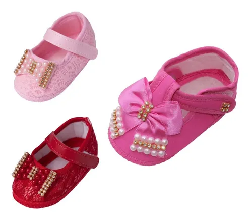Sapatinho Beb Menina Kit 3 Pares Rec m Nascida Ref.sss01