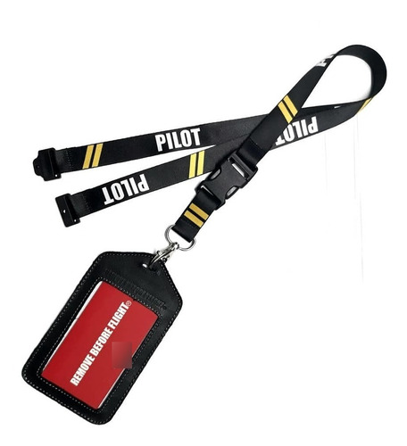 Lanyard Pilot 2 Barras & Porta Id Piel Remove Before Flight®