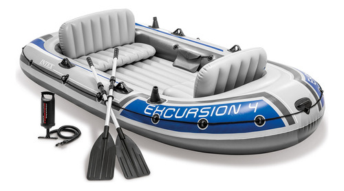 Intex Excursion 4, 4-person Inflatable Boat Set Con Remos D.