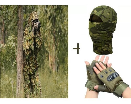 Roupa Ghillie 3d Camuflada + Luva +balaclava Multican Tropic