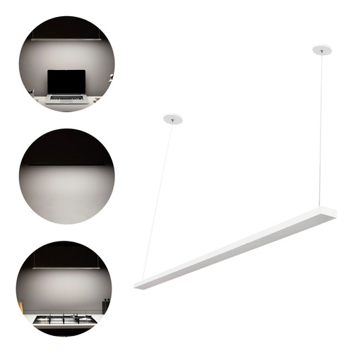 Luminaria De Teto Pendente Led Slim 90cm 36w Alta Potência Cor Branco/ Branco Frio