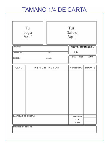 100 Notas Venta, Remisión, Mostrador Tamaño 1/2 Carta.