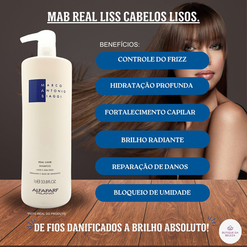 Shampoo Mab Real Liss 1000ml - Hidrata Alinha Antifrizz